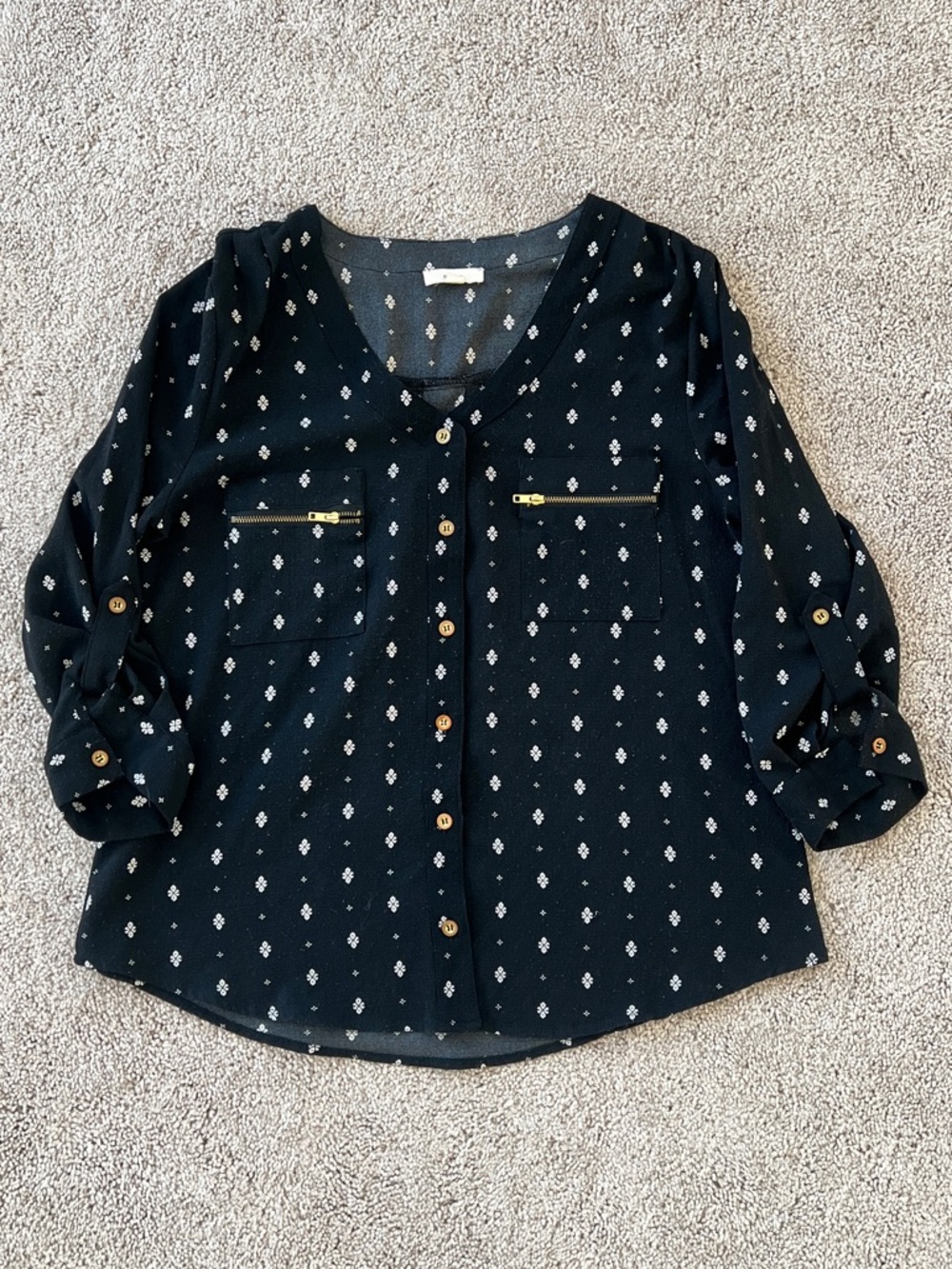 Black Blouse with White Print